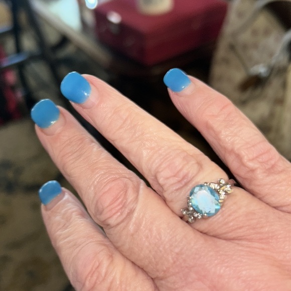 ♥️Aquamarine Blue Oval Cut Zircon,Butterfly white Zircon stones 18K gold plated - Picture 6 of 12